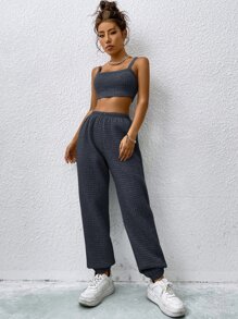 SHEIN EZwear 吊帶短上衣和運動褲 - 深灰色 - 查看 6