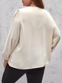 SHEIN Privé Plus Solid Draped Front Blouse - Beige - View 2