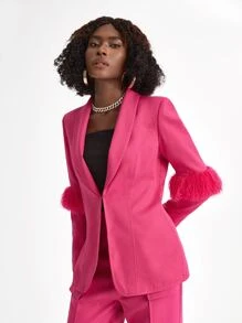 Sara Cennamo Áo khoác blazer cổ lọ thiết kế, ngày lễ - Màu Hồng Tươi - Xem 5