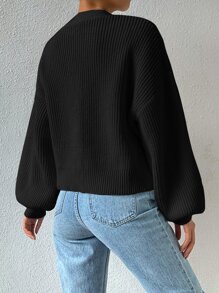 SHEIN EZwear Cárdigan de punto acanalado con hombros caídos, blusas de manga larga para otoño/invierno