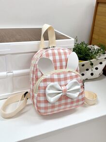 1入組女孩清新格紋尼龍背包,時尚可愛的卡通風格,拉鍊閉合,適合所有季節使用