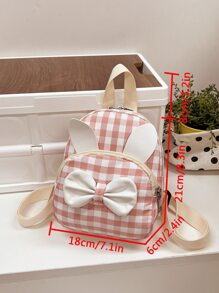 1入組女孩清新格紋尼龍背包,時尚可愛的卡通風格,拉鍊閉合,適合所有季節使用