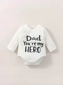 Bodysuits Em bé Nút phía trước Slogan - trắng - Xem 1
