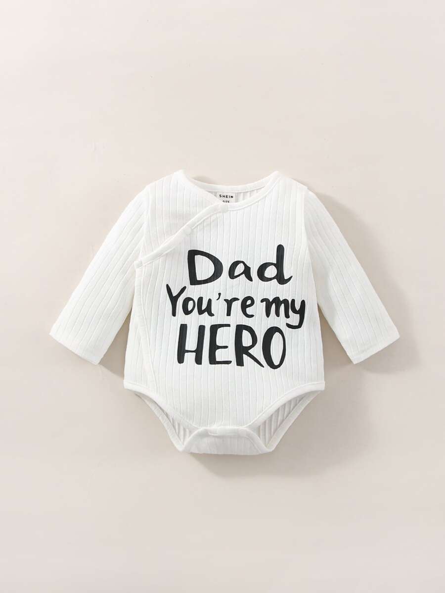 Bodysuits Em bé Nút phía trước Slogan - trắng - Xem 1