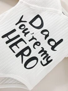 Bodysuits Em bé Nút phía trước Slogan - trắng - Xem 3