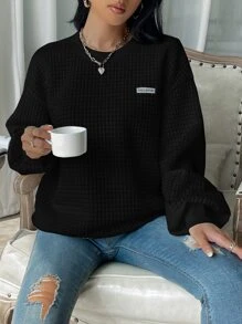 Muchica Quần áo thể thao nữ Đắp vá Lá thư Giải trí - màu đen - Xem 3