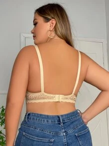 Plus Floral Lace Bow Front Underwire Bra - Apricot - View 2