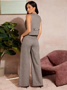 BizChic Single Breasted Vest Blazer Workwear - Grey - View 4