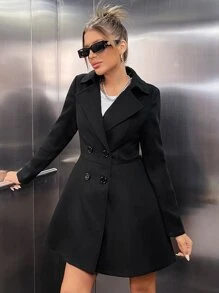 Firerie Solid Double Breasted Overcoat In Fall/Winter - Black - View 4