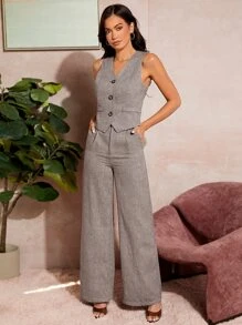 BizChic Single Breasted Vest Blazer Workwear - Grey - View 7