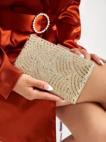 SHEIN Belle Glitter Bling,Shiny Glamorous,Elegant,Exquisite Mini Rhinestone Decor Square Bag Dinner Bag,Evening Bag For Party Girl,Woman,For Female Perfect For Party,Wedding,Prom,Dinner/Banquet,For Best Gift For Women Valentines