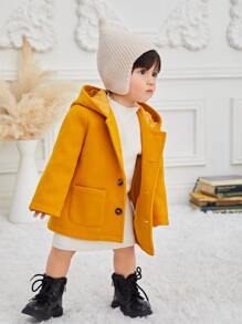 SHEIN Baby Dual Pocket Hooded Coat Without Jumper - Mustard Yellow - View 1