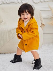 SHEIN Baby Dual Pocket Hooded Coat Without Jumper - Mustard Yellow - View 3