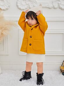 SHEIN Baby Dual Pocket Hooded Coat Without Jumper - Mustard Yellow - View 4
