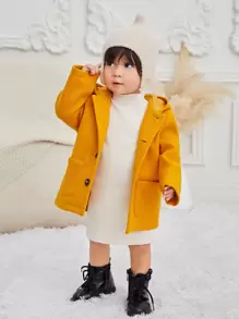 SHEIN Baby Dual Pocket Hooded Coat Without Jumper - Mustard Yellow - View 5