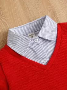 小男童麋鹿刺繡假兩件衛衣和褲子 - 彩色 - 查看 4