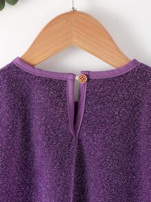 Young Girls Mesh Insert Layered Sleeve Party Dress - Purple - View 4