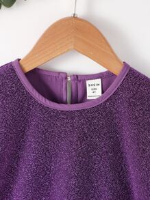Young Girls Mesh Insert Layered Sleeve Party Dress - Purple - View 5