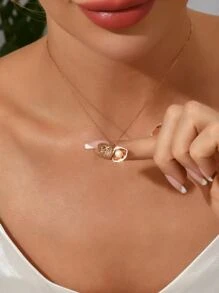 18K金鍍金水鑽貝殼吊墜項鍊 - 玫瑰金 - 查看 2