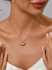 18K金鍍金水鑽貝殼吊墜項鍊 - 玫瑰金 - 查看 4