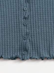 SHEIN EZwear Lettuce Trim Button Front Tee - Dusty Blue - View 5