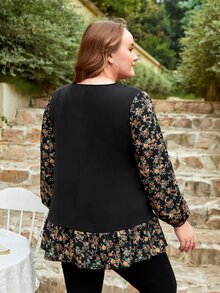 EMERY ROSE Blusa con estampado floral de manga farol bajo con fruncido - Negro - Ver 2