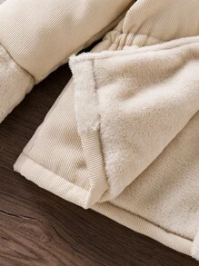 Toddler Girls Drawstring Waist Hooded Teddy Lined Parka Coat - Apricot - View 4