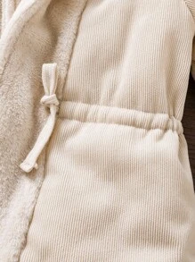 Toddler Girls Drawstring Waist Hooded Teddy Lined Parka Coat - Apricot - View 5