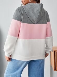 SHEIN EZwear 大码撞色抽绳卫衣 - 彩色 - 查看 2