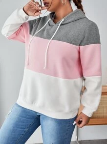 SHEIN EZwear 大码撞色抽绳卫衣 - 彩色 - 查看 3
