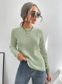EMERY ROSE Split Knot Side Raglan Sleeve Sweater,Long Sleeve Tops Knit Pullover Fall Winter Outfit