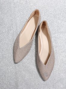 Glitter Point Toe Ballet Flats - Champagne - View 5