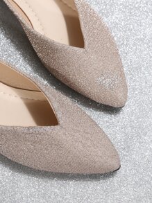 Glitter Point Toe Ballet Flats - Champagne - View 6