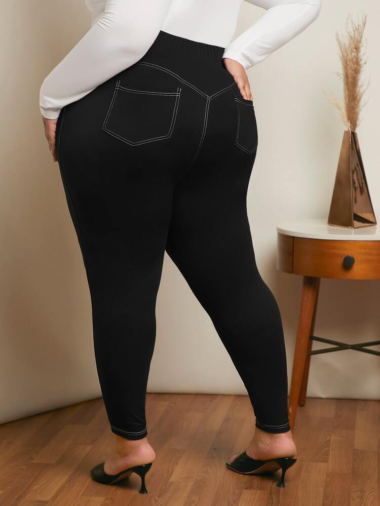 SHEIN CURVE+ Quần lót kích thước lớn Túi màu trơn Giải trí - màu đen - Xem 2