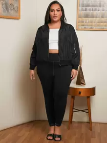 SHEIN CURVE+ Plus High Waist Top-stitching Leggings - Black - View 3