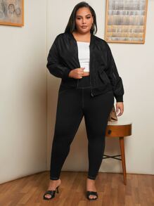 SHEIN CURVE+ Plus High Waist Top-stitching Leggings - Black - View 4