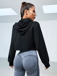 Áo nỉ thể thao cổ chữ V, vai rớt, có dây rút - màu đen - Xem 2