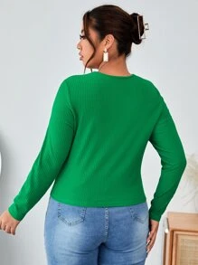 SHEIN Privé 大碼前鏤空T恤 - 綠色 - 查看 2