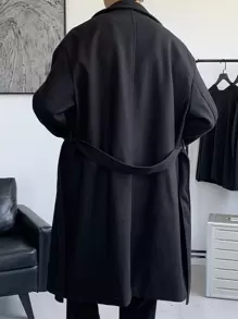 Claim Dot 宽松男士长袖翻领落肩系带大衣，简约休闲外出款