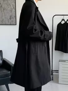 Claim Dot 宽松男士长袖翻领落肩系带大衣，简约休闲外出款