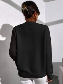 SHEIN LUNE Solid Crew Neck Jumper - Black - View 2