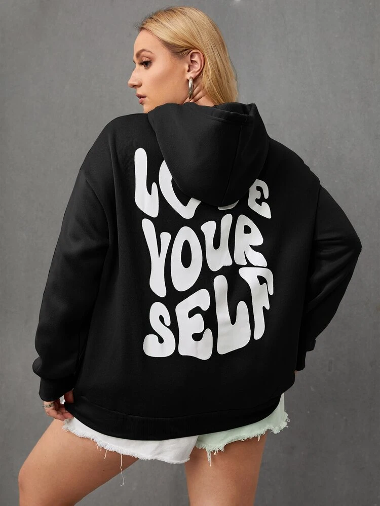 Plus Size Slogan Graphic Drop Shoulder Drawstring Sweatshirt Graduation,Back To School Outfits,Graduation,Teacher Outfits For Women,Back To School
