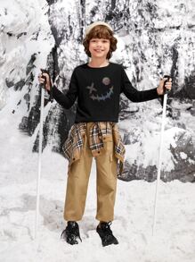 SHEIN Boys Reflective Expression Print Tee - Black - View 5