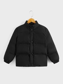 SHEIN Tween Boys Solid Snap Button Padded Coat - Black - View 1