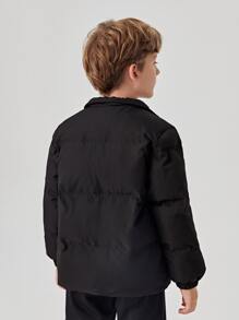 SHEIN Tween Boys Solid Snap Button Padded Coat - Black - View 2