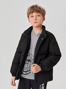 SHEIN Tween Boys Solid Snap Button Padded Coat - Black - View 6