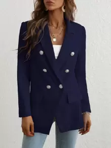Chiquease Lapel Neck Double Breasted Blazer - Navy Blue - View 4