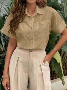 SHEIN LUNE 蝙蝠袖口袋貼布襯衫