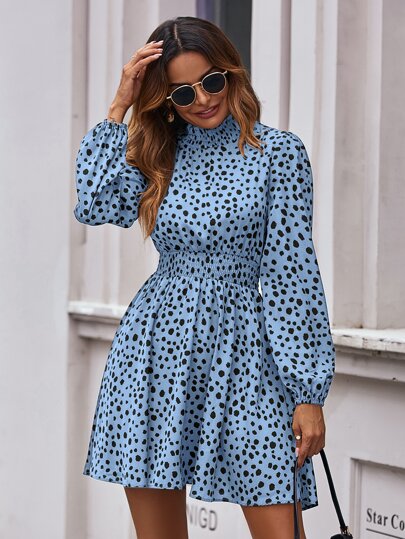 EMERY ROSE All Over Print Shirred Waist Dress