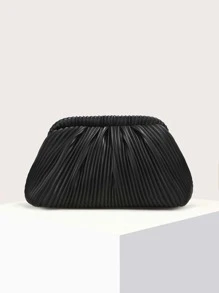 Ladies' Clutch Bag With Pleated Cloud Design, Flap Closure, Vintage High-Quality French Minimalist Style, Suitable For Outings. - Black - View 1
